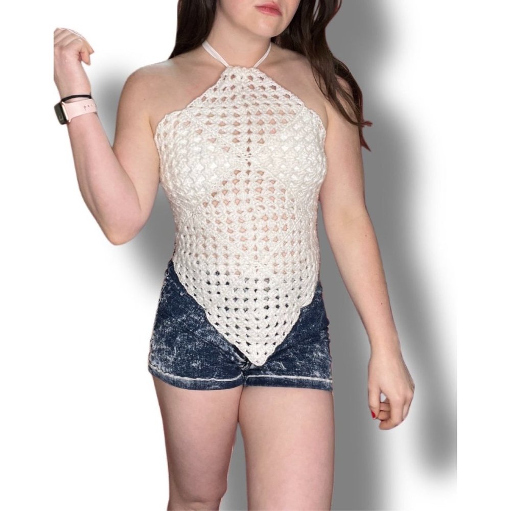 Handmade Crochet White Summer ‘Granny Square’ Top